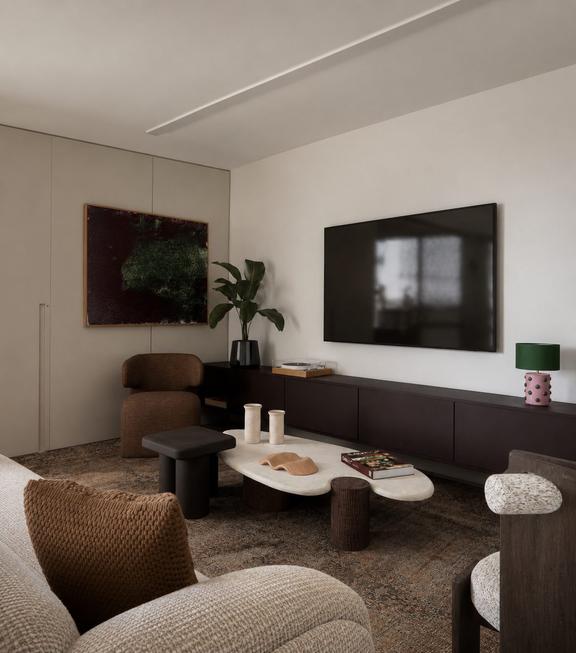 Sala com painel de TV do Apartamento Anil